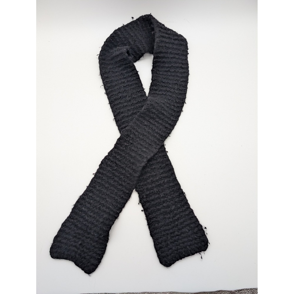 Banana Republic Handknit Scarf Black 100% Wool Chunky Ribbed Knit Winter Wrap